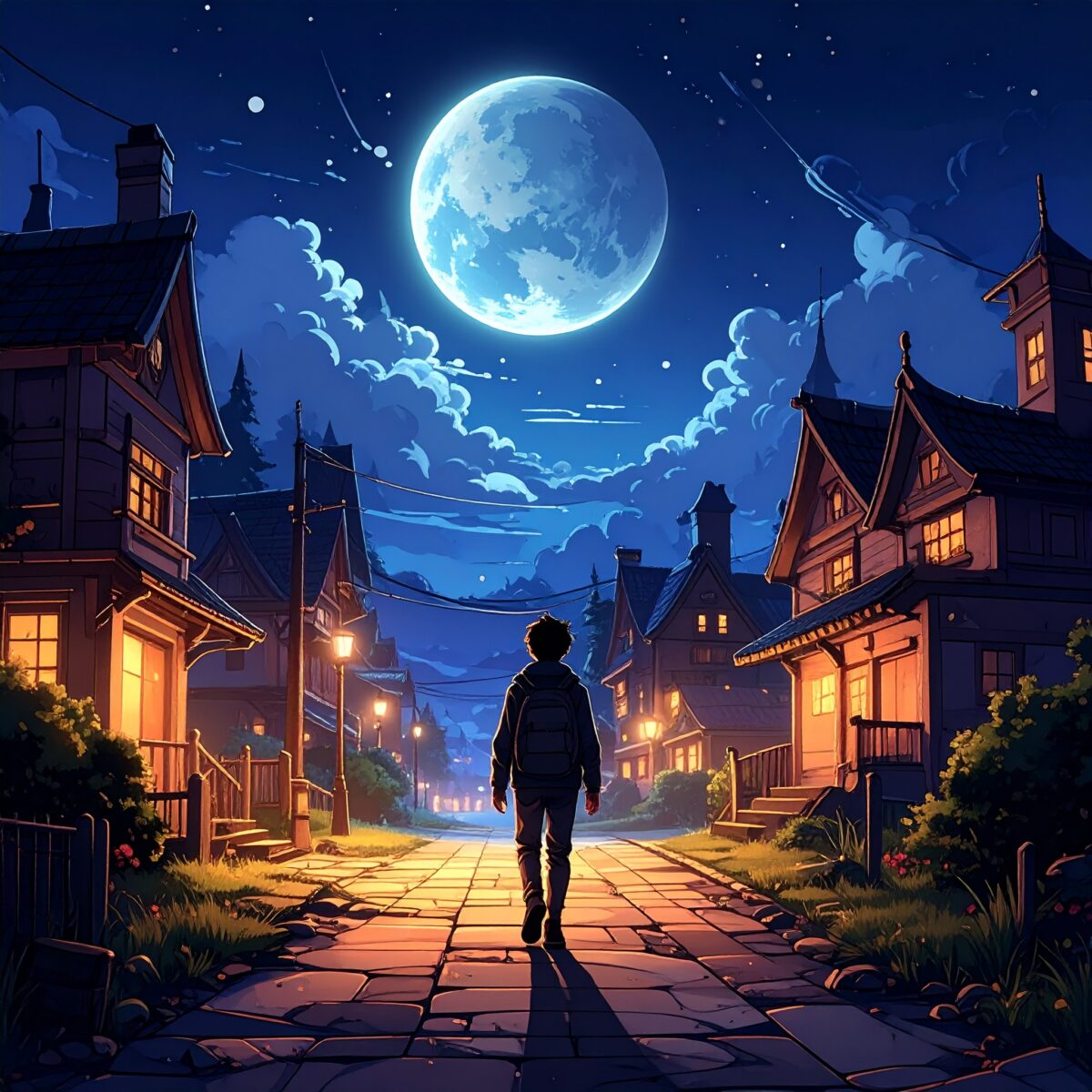 Firefly_夜景で歩く、カートゥーン風のアメコミ調 713221