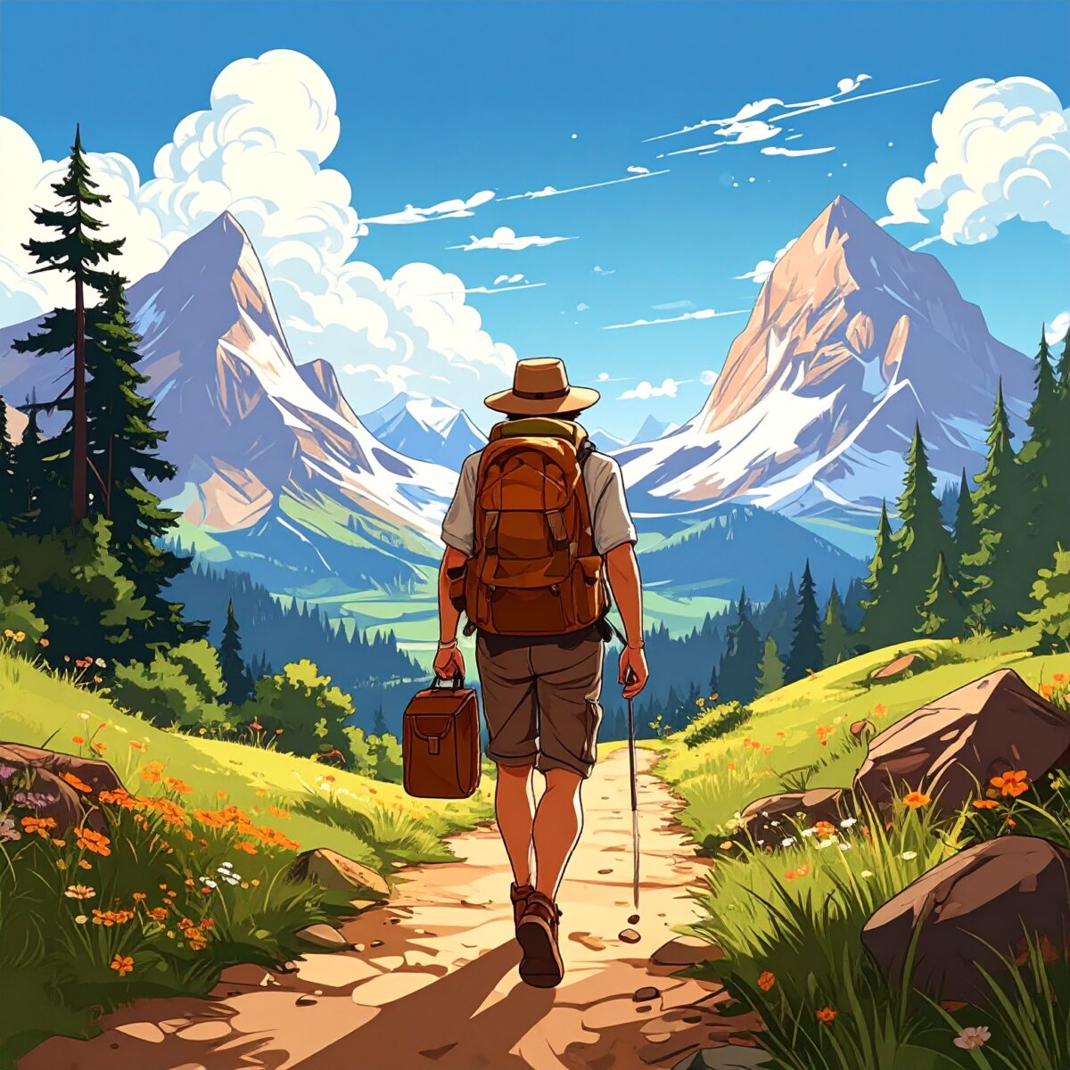 Firefly_歩く旅、カートゥーン風のアメコミ調 355797