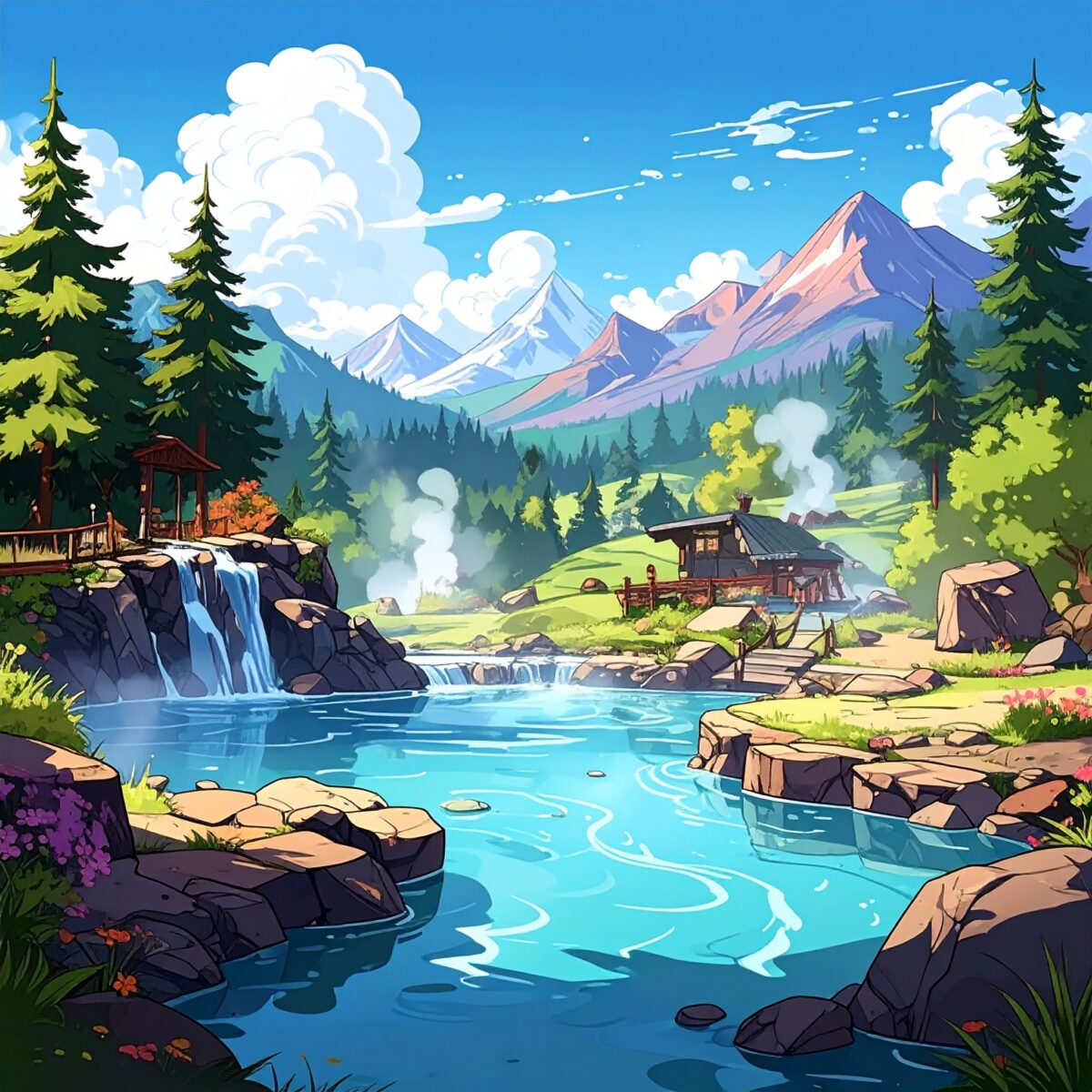 Firefly_温泉の楽園、カートゥーン風のアメコミ調 355797