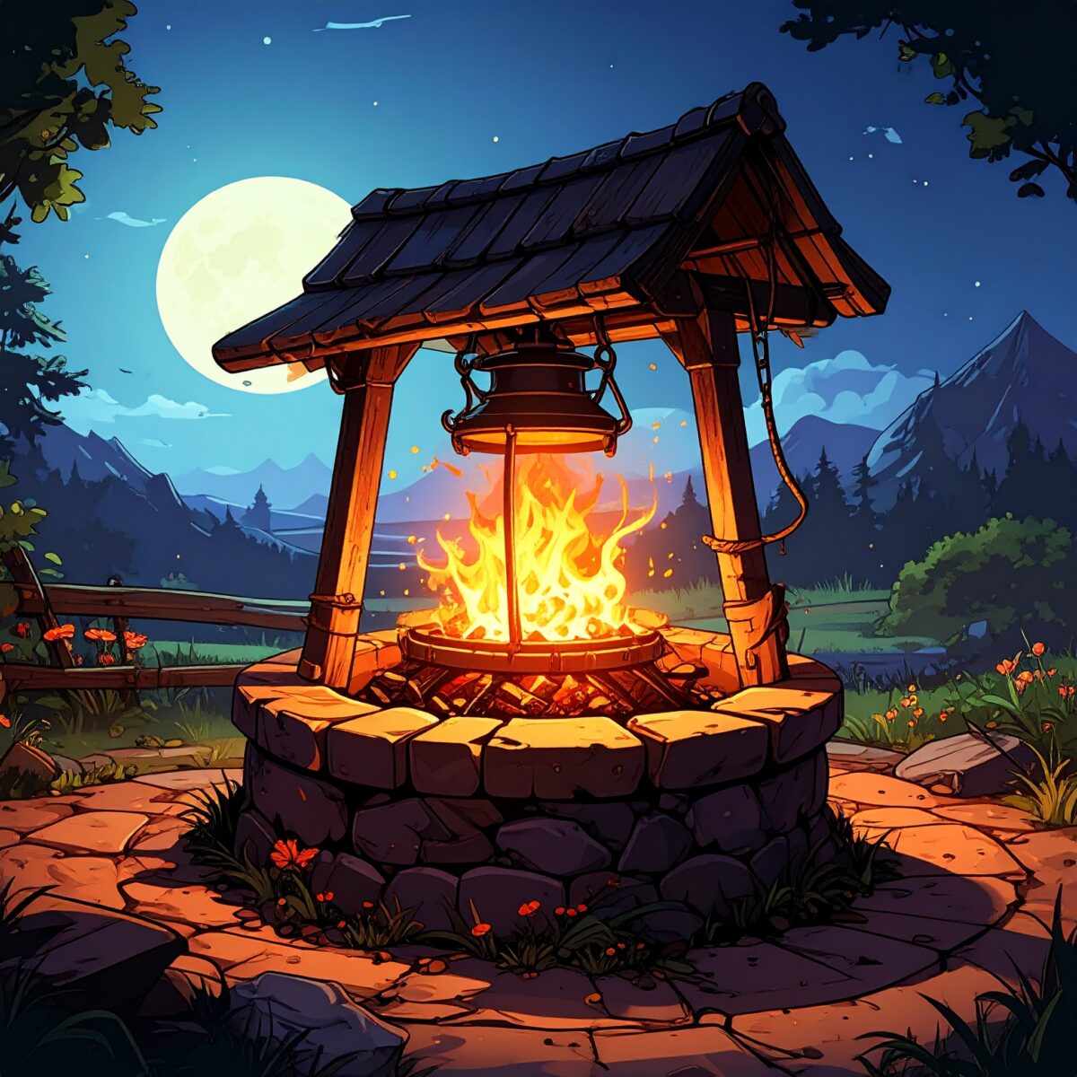 Firefly_火鉢、行灯、井戸、カートゥーン風のアメコミ調 893126