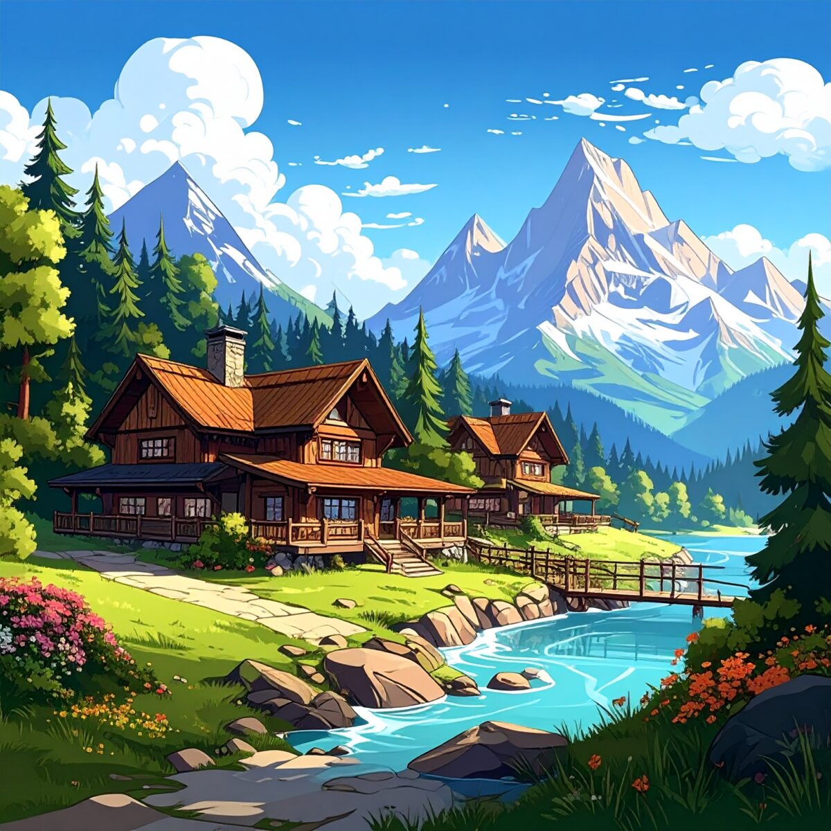 Firefly_高原リゾート、カートゥーン風のアメコミ調 355797